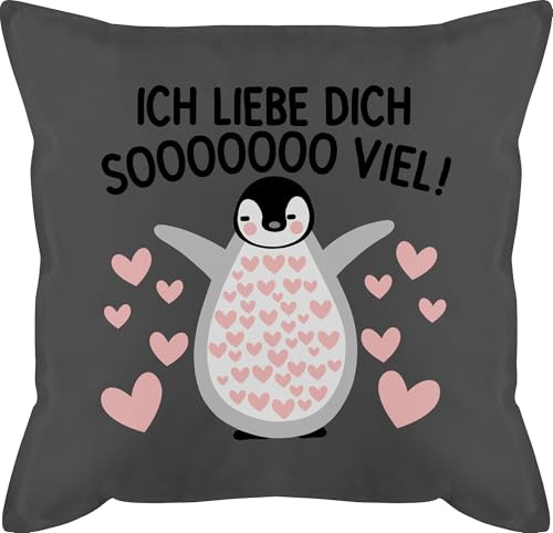 Kissen 50x50 - Partner Ideen - Ich liebe dich SOOOO viel Pinguin - Valentinstag so viel liebe Geschenk für Freund Freundin Ihn Sie Liebes Beweis Geschenkidee - 50 x 50 cm - Grau - pärchenkisse