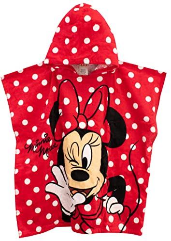 Disney Toalla para niñas Minnie Mouse Poncho con Capucha para baño o Playa Rojo Talla única