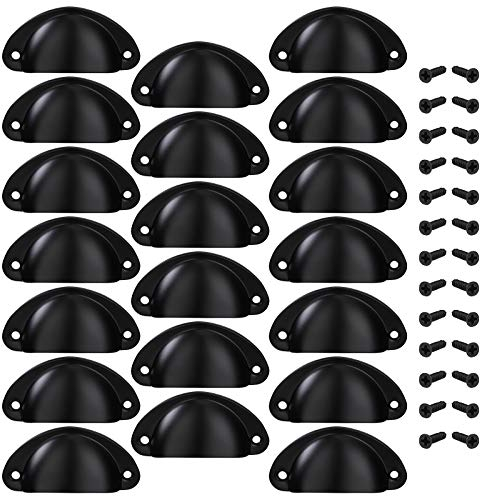MengH-SHOP Drawer Pull Handle Vintage Antique Shell Cup Kitchen Cupboard Door Cabinet Antique Furniture Knobs with Screws 20 Pack Black