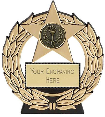 Trophies Plus Medals Gold Mega Star Self Standing Plastic Plaque Award 11.5cm (4 1/2) FREE ENGRAVING