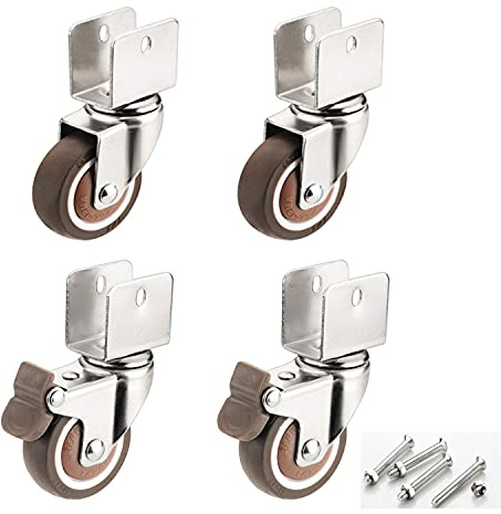 Kozuoan 4 U-Typ Halterung Möbelrollen 50mm,Stück mit Bremse Weichgummi Lenkrollen, für Möbel, Blumenständer (16mm, 2universal + 2bremse)