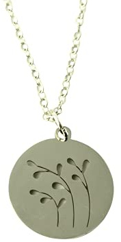 Kette Blüte Blume Zweig Blätter Gras Edelstahl Anhänger Scheibe rund silbern Juvelato