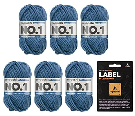myboshi No.1 Wolle zum Häkeln und Stricken, Schnellstrickgarn, langlebige Mützenwolle, Strickwolle, Häkelwolle, mulesing-frei, Ll. 55m /50g, 30% Wolle (Merinowolle) Blau (Blaubeere) 6 Knäuel