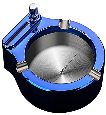 Retro Ashtray Metal Aschenbecher mit Feuerzeug Multifunktional Geschenke für Männer Zuhause, BüRo, Zimmer, Dekoration, Geschenk Herren Aschenbecher-Feuerzeug (Blau)