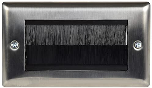 fiXte Brushed Steel Double Gang Wallplate UK Type Cable Tidy Wall Outlet Black Brushes (1)