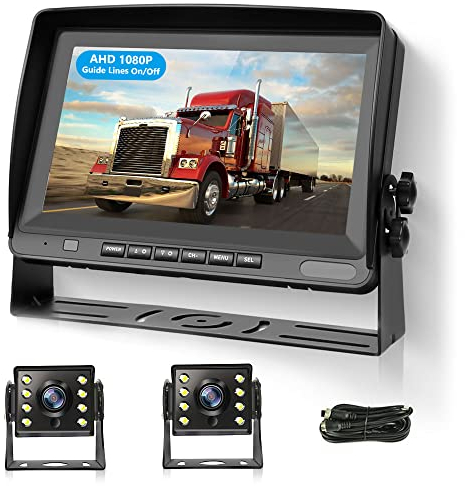 Podofo Kabelgebundenes 1080P Rückfahrkamera Kit mit 8 Zoll IPS Monitor 12V-24V & IP69 wasserdichte Backup Kamera Stabile Digitale Signale mit 49,2 Fuß Verlängerungskabel