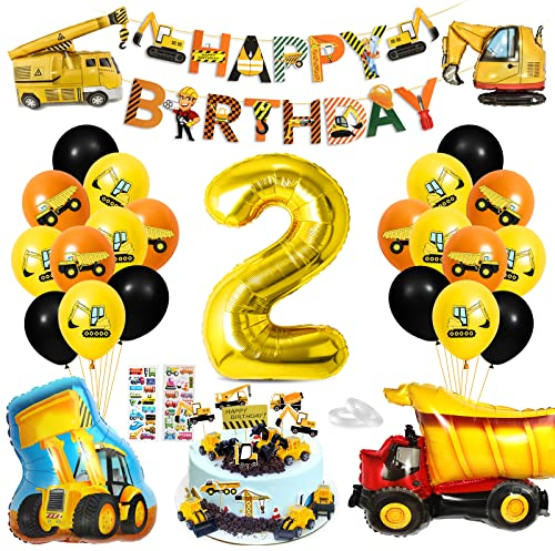 Bagger Deko Kindergeburtstag 2, Baustellen GeburtstagdekoJunge 2 Jahre, Bagger Luftballons Geburtstag, BAU Party Dekoration, 2 Folienballon, Baufahrzeug Spielzeug