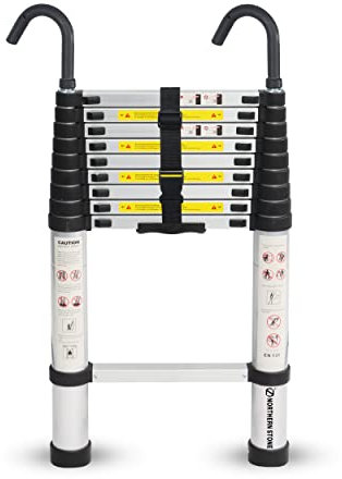NORTHERN STONE Telescopic Ladder 3.8M/12.5FT Multi-Purpose Aluminium Loft Ladder Extendable, Collapsible and Portable, Max Load 150kg/330lb, Adjustable Step, EN131 (3.8m)