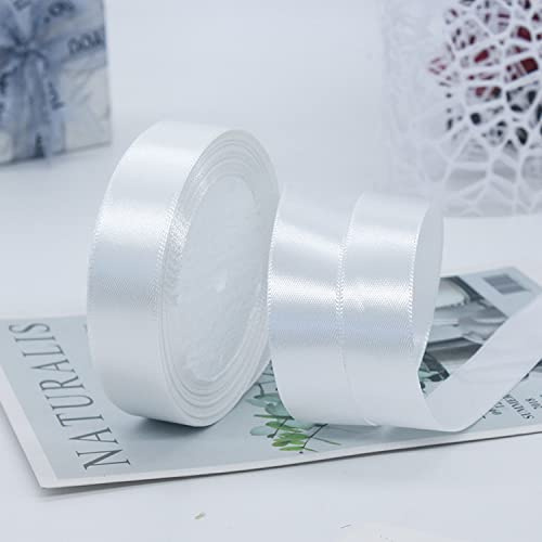 ZHIHUI Satinband Weiß 20mm, 22 Meters Dekoration Geschenkband Fein Schleifenband, Stoffband für Luftballons, Hochzeit, Taufe und Geburtstag Geschenke Der Valentinstag Verpackung von Geschenken