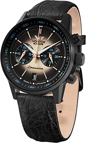 Vostok Europe Unisex Chronograph Japanisches Quarzwerk Uhr mit Leder Armband VK64-560C691