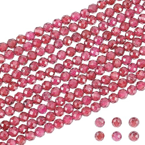 HOBBIESAY 5 Stränge Natürliche Granatperlen Stränge Ca. 960 Stück 2 mm Runder Edelstein Facettierte Lose Perlen Roter Quarzstein Zwischenperlen Für Die Schmuckherstellung, Bohrung: 0.4 mm