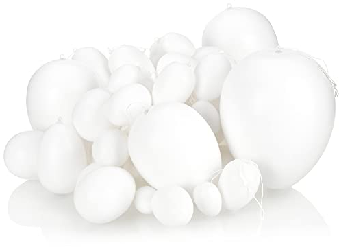 com-four® 36x Weiße Deko-Ostereier aus Kunststoff - große und kleine Plastikeier zum Anmalen und Aufhängen - Kunststoffeier-Dekoration zu Ostern