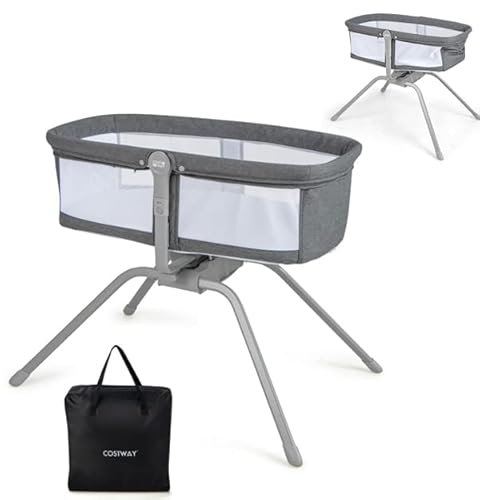 COSTWAY Berceau Bébé Pliable avec Matelas Moelleux de 2,5 cm, Lit de Voyage avec Inclinaison Réglable, Mode Berçant & Stationnaire, Maille Respirante, Sac de Transport, Charge 9 KG, 0-6 Mois