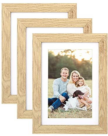 YEEPHAN Lot de 3 cadres photo en bois MDF avec verre plexi-glass, pour photos de 10x15 cm avec passe-partout ou photos de 13x18 cm sans passe-partout,à poser sur une table ou à accrocher au mur