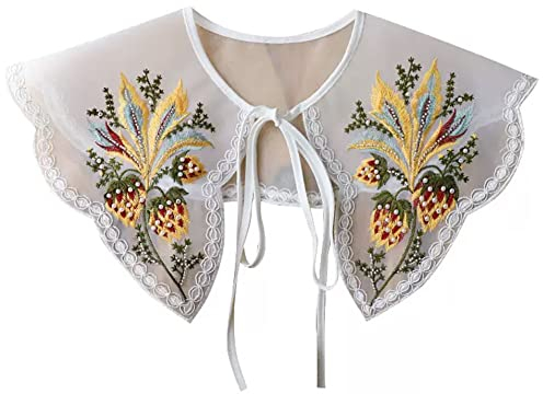 Muaquata Bestickter floraler Spitzen-Ausschnitt, Halskragen, Besatz, Kleidung, Nähen, Applikation, Rand, kurzer Poncho, Spitzen-Schal Lolita (030411 bunte Stickerei3)