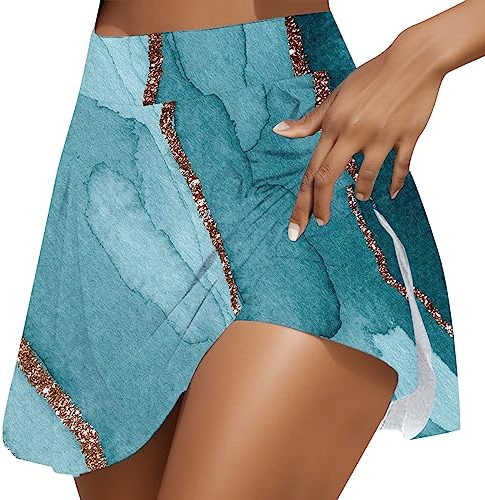 Jogginghose Kurz Damen Tennisrock Mit Hose Sommer Sportshorts Volleyball Yogahose Hohe Taille Golf Sportrock Hosenröcke Tennis Mit Paperbag Sportrock Strandhose Rock