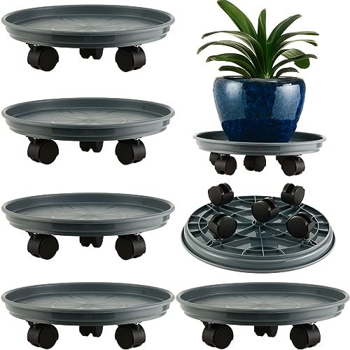 5 Packs Extra-large Plant Caddy with Wheels 15 Rolling Plant Stands Heavy-duty Plant Dolly Plastic Planter Roller Base Pot Movers Plant Saucer on Wheels Indoor Outdoor Plant Tray Coaster, Matte Grey
