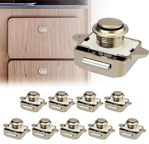Opaltool 10 Pezzi Serratura a Pulsante, Push Lock Serratura Chiusura a Pulsante, Fit 15-18mm di Spessore RV Barca Van Yacht Porte Camper Caravan Armadio dell'Armadio