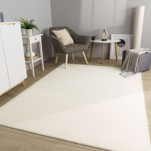 TT Home Wohnzimmer Teppich Esszimmer Kurzflor Boho Design Skandi Flauschig Unifarben, Farbe:Creme, Größe:160x220 cm