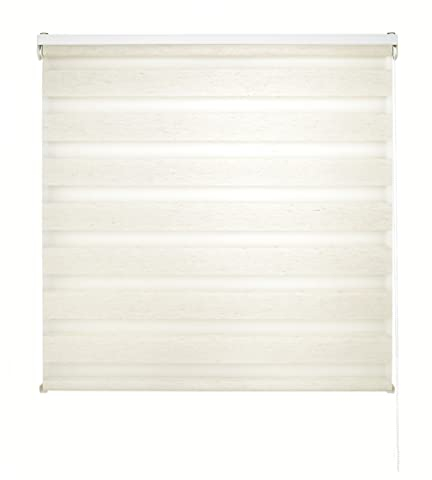 Decorblind Doppellagiges Rollo für Nacht und Tag, Montage an Wand oder Decke, Maße: Breite 150 x Länge 180 cm, Maße Stoff: 147 x 175 cm, naturfarben, Tages- und Nachtrollo