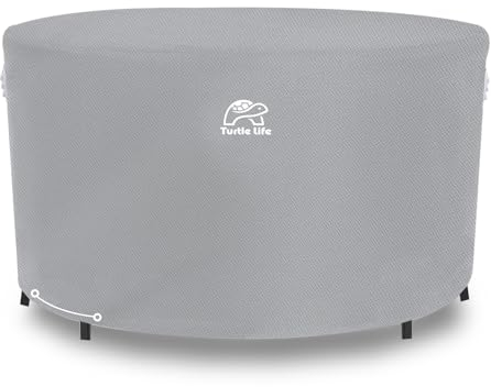 Turtle Life Round Patio Table Cover, Waterproof Garden Table Cover - Grey (Ø250 x H95 cm) No Fading for 2 Years