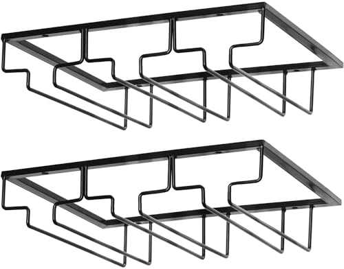 BEOIUCZZY 2 pezzi Porta Bicchiere da Vino Sospeso, Porta Bicchieri Sospesi 3 Binari Scolabicchieri Portabicchieri Supporto per Calici di Vino Calici Sotto Armadio per Famiglia,Ristorante,Hotel
