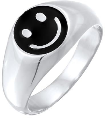 Kuzzoi Siegelring Herrenring Smile aus massiven 925 Sterling Silber Emoji Ring für Männer Herren Silberring (11 mm) mit Emaille Ringgröße 64