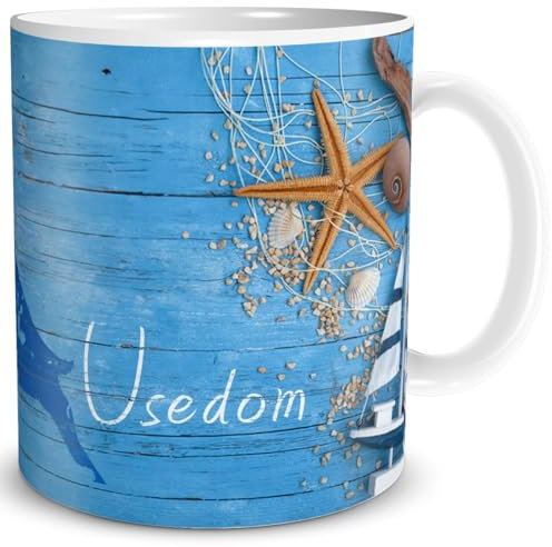 TRIOSK Tasse Usedom Ostsee Insel Souvenir Geschenk Maritim für Reiselustige Ostseeliebhaber Frauen Männer Büro Kollegen, Keramik 300ml