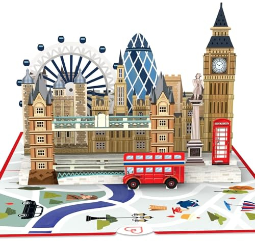 papercrush® Biglietto pop-up Londra - Biglietto d'auguri compleanno 3D, Carta regalo per viaggio sorpresa per viaggiatore uomo (fidanzato, figlio), Buono regalo anniversario per fidanzata o moglie