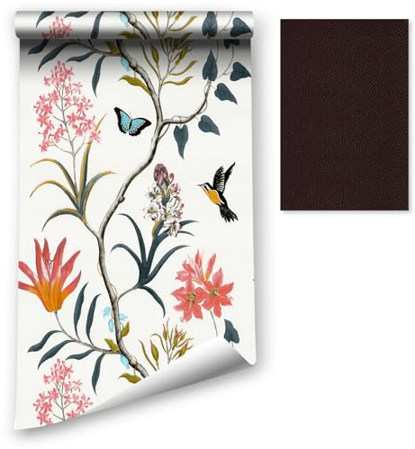 LZH-LP Abziehbare und klebende Tapete, Kontakttapete mit Blumen, Vögeln, Schmetterlingen, 44,5x700CM, Querformat, selbstklebende Tapete, entfernbare Vinylfolie, Wandmöbel mit Lederreparaturflicken