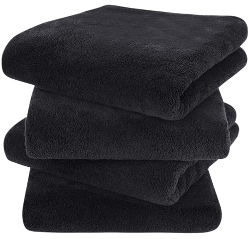 KinHwa 4er Pack Mikrofaser Handtuch, Mikrofaser Handtuch Haare, Flauschiges Mikrofaser Badetuch, Microfaser Handtücher für die Haare,Weich &Saugstark Duschtücher 40x76cm, Schwarz