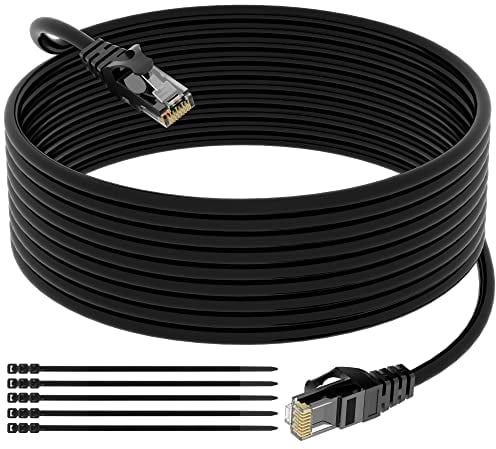 Mygatti 10 Metri CAT6 Cavo Ethernet per Esterno/Interno-Nero,cavo di rete Internet Gigabit,resistente,impermeabile,posa diretta,per fotocamera POE,cat 6 cavo patch LAN RJ45+25 fascette