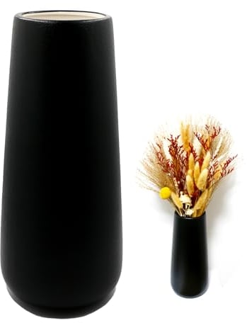 Vase en céramique Noir 28cm de Haut Surface givrée, Vases à Fleurs Moderne pour décoration de Table intérieur, Vases déco pour Herbe de la Pampa, Vase Boho pour Fleurs fraîches Fleurs séchées