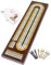 Wooden Cribbage Board Game Set,Solid Wood 3 Track Cribbage Board,Magnetic Storage for 9 Metal Pegs,Deck of Playing Cards,Fun Table Game,Game Night, Travel (Instruction Included)