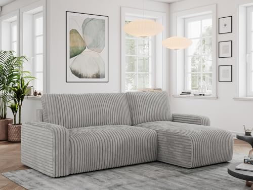 MKS MEBLE Cord Sofa L-Form Mit Schlaffunktion Und Bettkasten, Ecksofa, Eckcouch, Couchgarnitur Ecke Bettcouch - Argos - Hellgrau