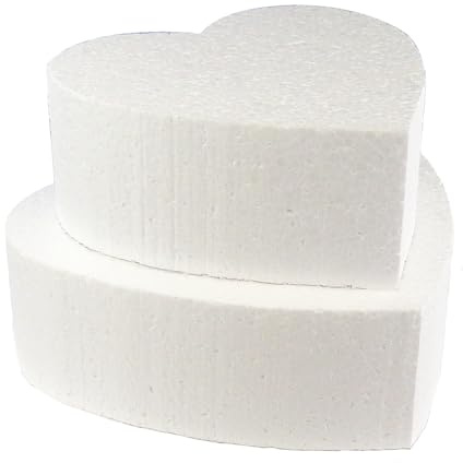 Jacobi Decor Herz Dummy Set 2 Etagen | 10cm hohe, hochwertige Styropor Torte | Deko-Torte 15.5cm, 22.5cm breit - 5cm Höhe | weiß (2 Stöckig),