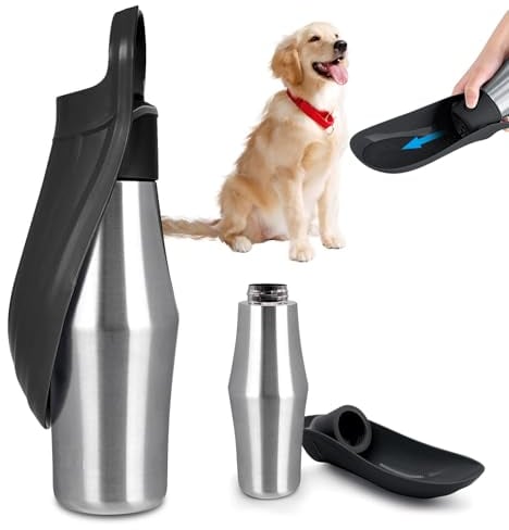 Gourde pour chien - 750 ml - Pliable à 180° - Portable - En acier inoxydable - Pour la formation - Noir - 1