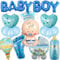 Babyparty Deko Junge Ballon Blau - 16 Stück Babyshowerparty Folienballon Its a Boy Welcome Baby Heißluftballonförmiger für Gender Reveal Neugeborene