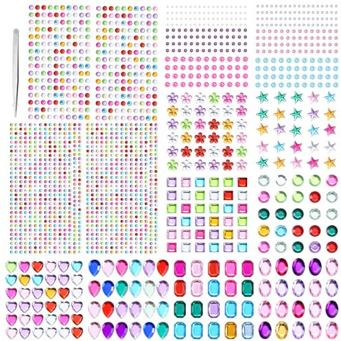 Naler 1786 Stück Glitzersteine Selbstklebend 15 Blätter Bunt Strasssteine Selbstklebend Schmucksteine Aufkleber Glitzer Strass zum Basteln mit Pinzette für DIY Handwerke, Nägel Deko