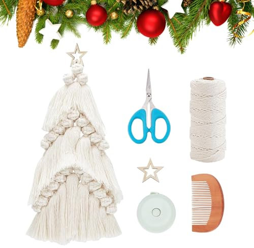 FREEBLOSS Weihnachtsbaum Makramee DIY Set, Makramee Quasten, Wandbehang, Weihnachtsbaum Hängeornamente, Wandbehang, Wandteppich Mit Stern, Makramee Set Für Anfänger