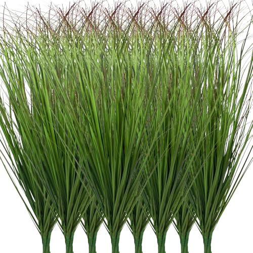 LUZOGA 24Pcs Artificial Grass Plants, Faux Shrubs Wheat Grass, Artificial Tall Grass Fake Plants for Outdoor Decor,Artificial Greenery Stems Weed for Room Indoor Home Decor（Green Red Tail）