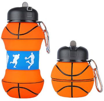 Borraccia in silicone sportivo - Borraccia Bambini Borraccia Silicone Basket con Moschettone per Bambini e Adulti, Pieghevole, Senza BPA, Lavabile in Lavastoviglie,Molto Resistente - 550 ml (Basket)