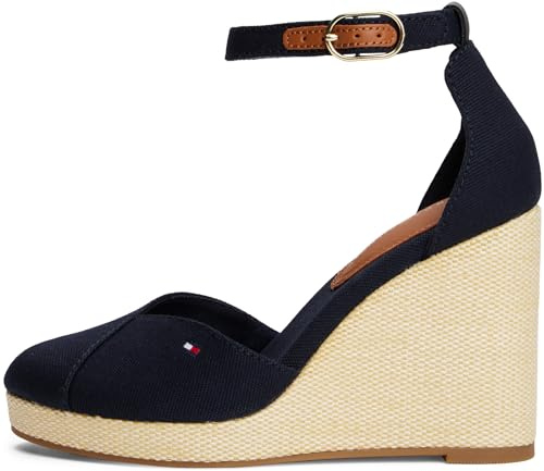 Tommy Hilfiger Donna Espadrillas Wedge Flag Closed Toe con Cinturino alla Caviglia, Blu (Space Blue), 37