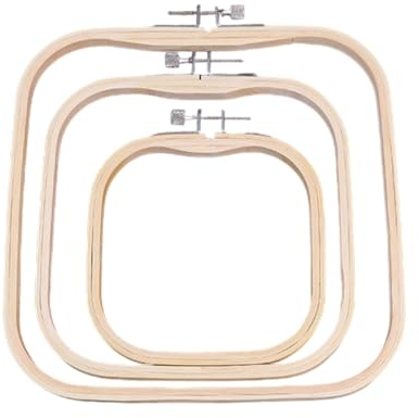 DAYnagh Stickrahmen aus Holz, quadratisch, 3 Stück, verschiedene Größen, Stickringe aus Bambus, verstellbar, für Kunst, Handwerk und Nähen