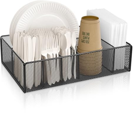 ZZDWLDHA Paper plate organizer for Kitchen Countertop,Flatware Utensil Caddy,Utensil Holder Organizer with 6 Compartments for for Kitchen,Picnic,Indoor/Outdoor Dinner Parties,BBQ