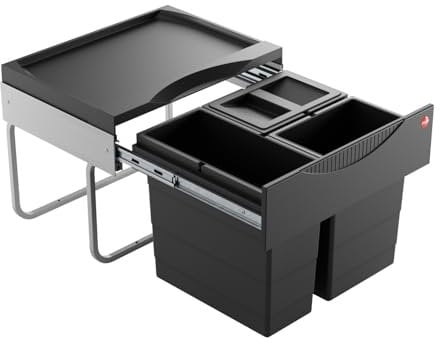 Hailo Abfallsammler 3644931 | 3fach Raumspar Tandem Mülltrennung | 2x 8 + 12L Inneneimer im Abfallauszug mit 1x Bio Deckel | ab 50 cm breiten Unterschrank mit Drehtür | Farbe Schwarz