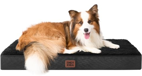 EHEYCIGA Panier Chien Orthopédique Grande Taille Déhoussable Lavable Noir | Coussin épais pour chiens, lit et matelas lavable, tapis orthopédique adapté aux chiens de grande taille,91x69x9cm