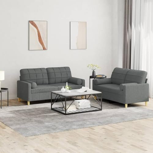ShGaxin 2-TLG. Sofagarnitur mit Kissen Dunkelgrau Stoff, Sofa Mit Relaxfunktion, Couchgarnitur, Wohnzimmer Sofa, Couch, Sofa Set 3201291