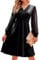 IFFEI Women Dresses Long Sleeve V Neck Swiss Dot Solid Ladies Cocktail Evening Party Midi Dress S Black