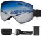 Ryaco Skibrille mit Magnetische Linse, Anti-Nebel OTG Snowboard Brille für Brillenträger, UV-Schutz, Hochauflösende Schneesportbrille für Herren, Damen, Jugendliche, Jungen, Mädchen, Silber